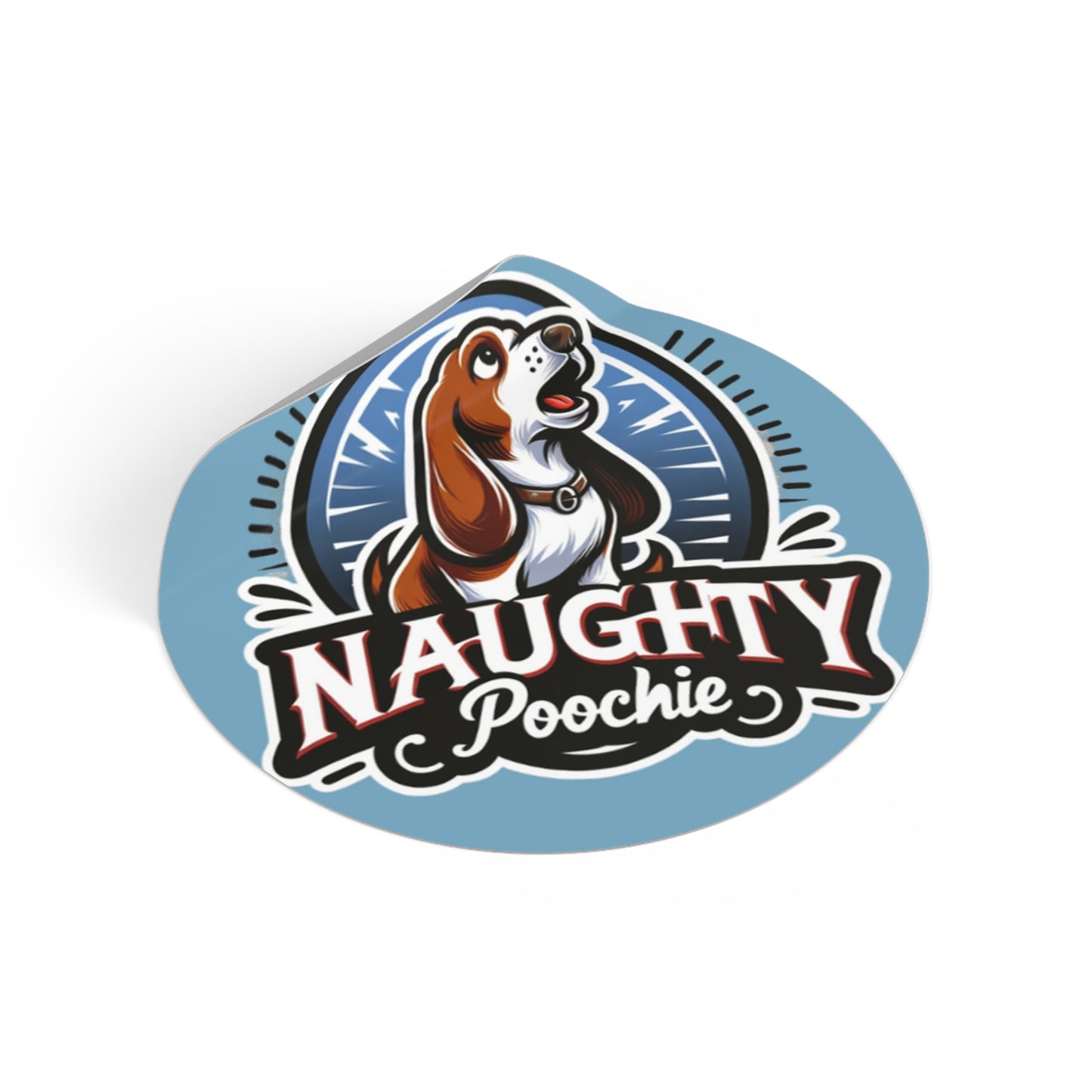 Round Vinyl Stickers - Naughty Basset Hound