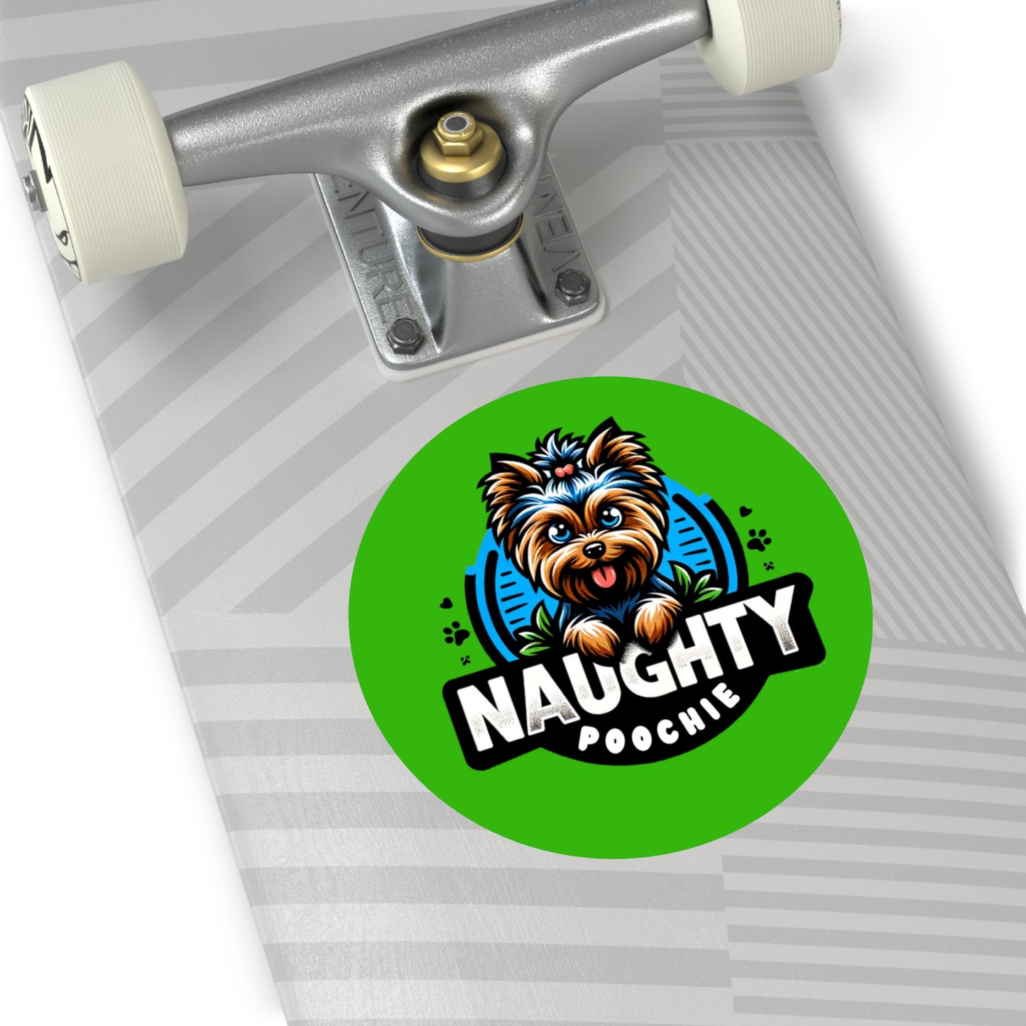 Round Vinyl Stickers - Naughty Yorkie