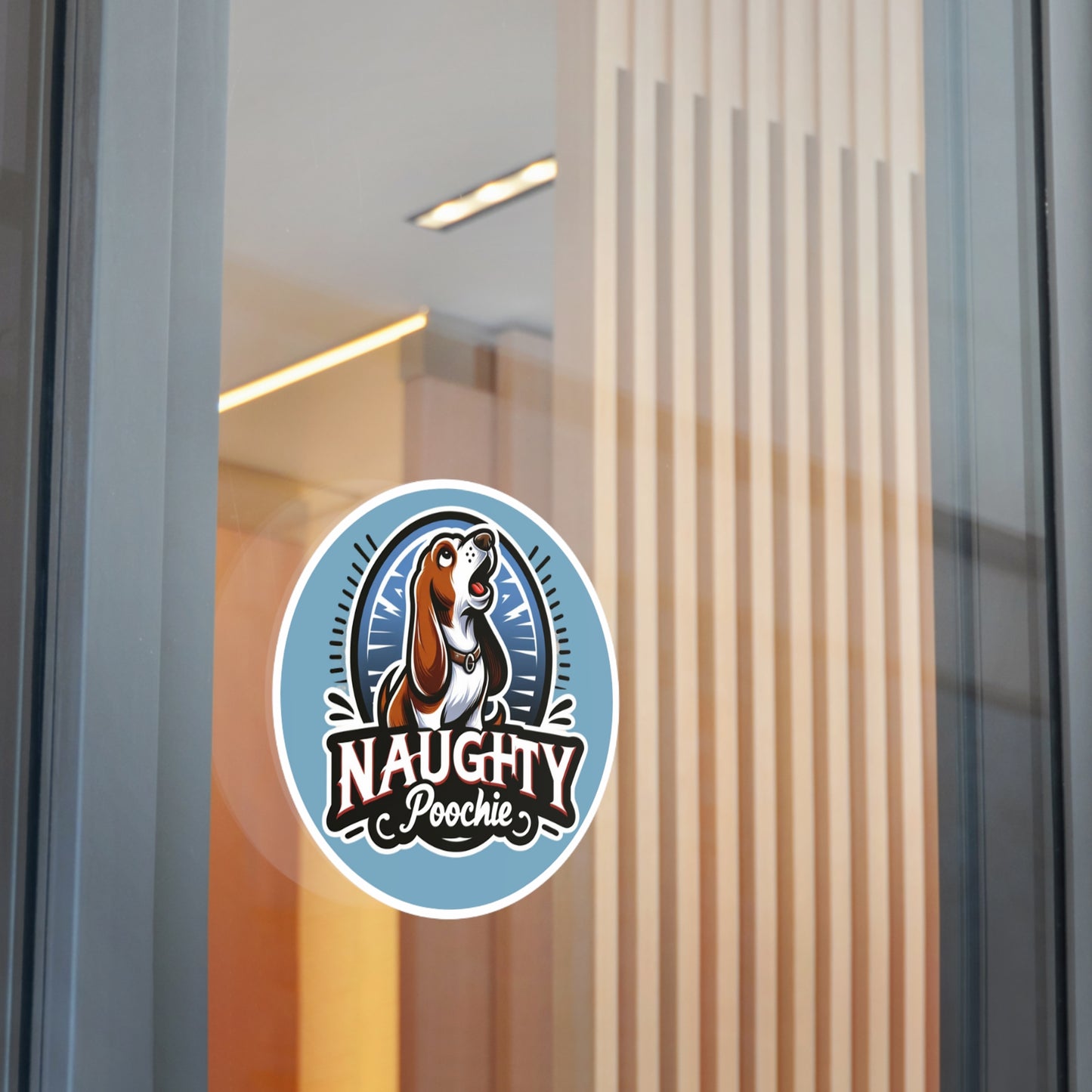 Round Vinyl Stickers - Naughty Basset Hound