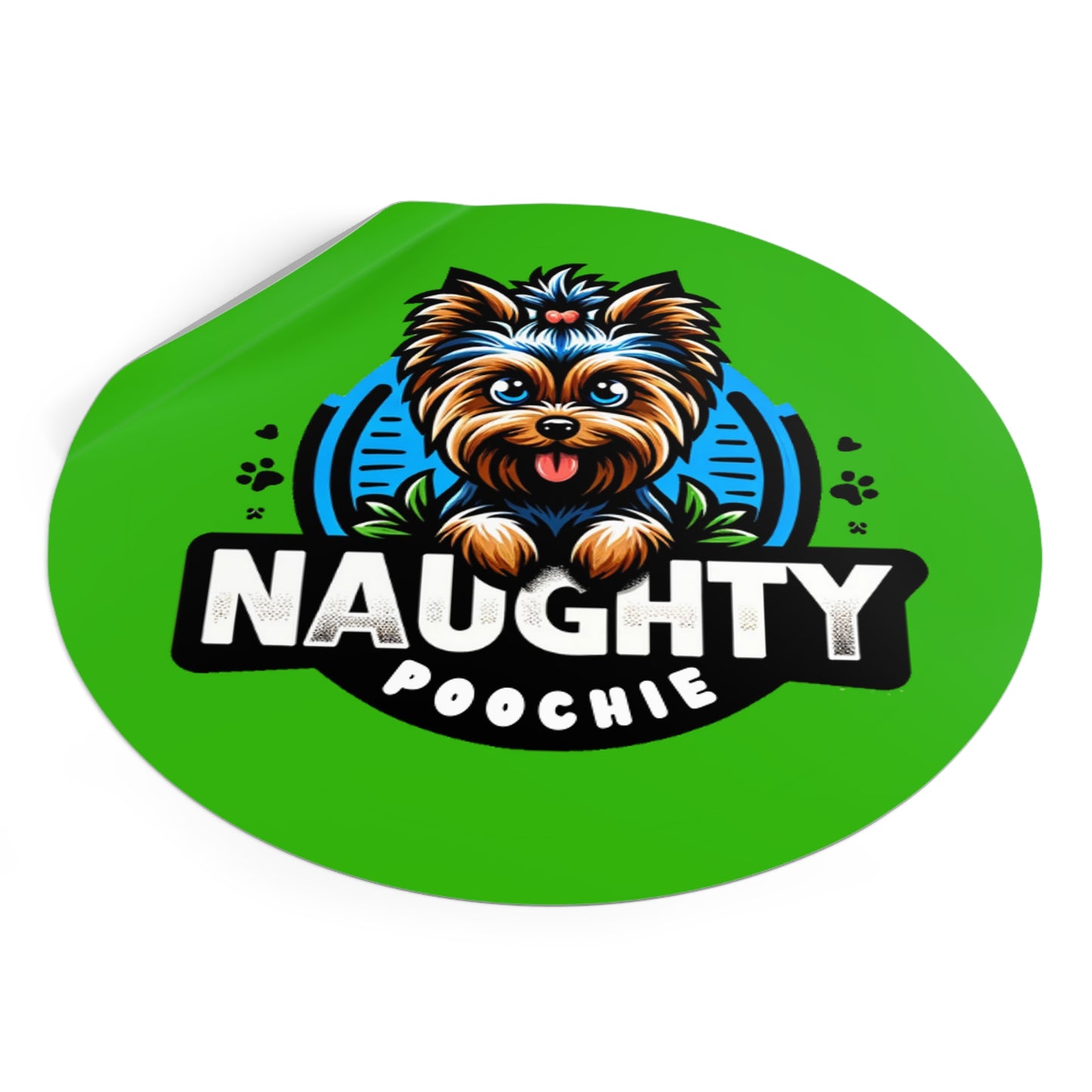 Round Vinyl Stickers - Naughty Yorkie