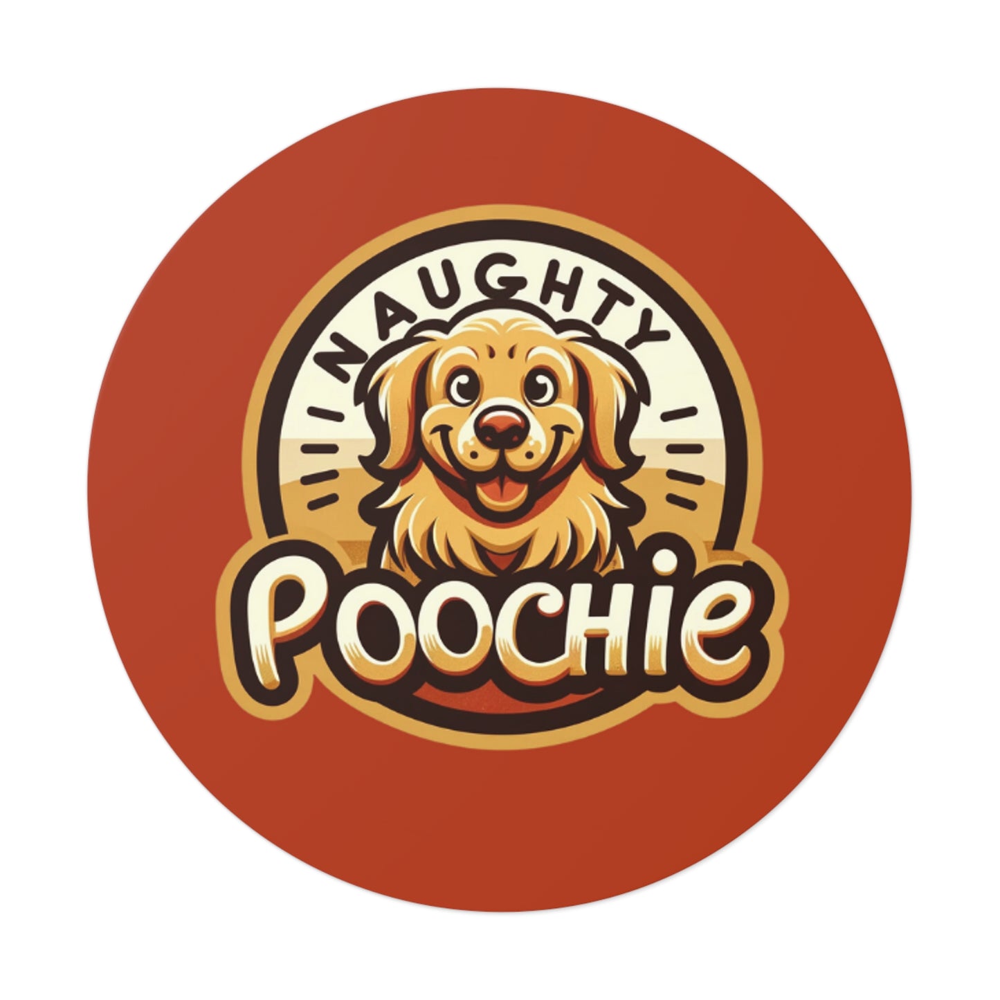Round Vinyl Stickers - Naughty Golden Retriever