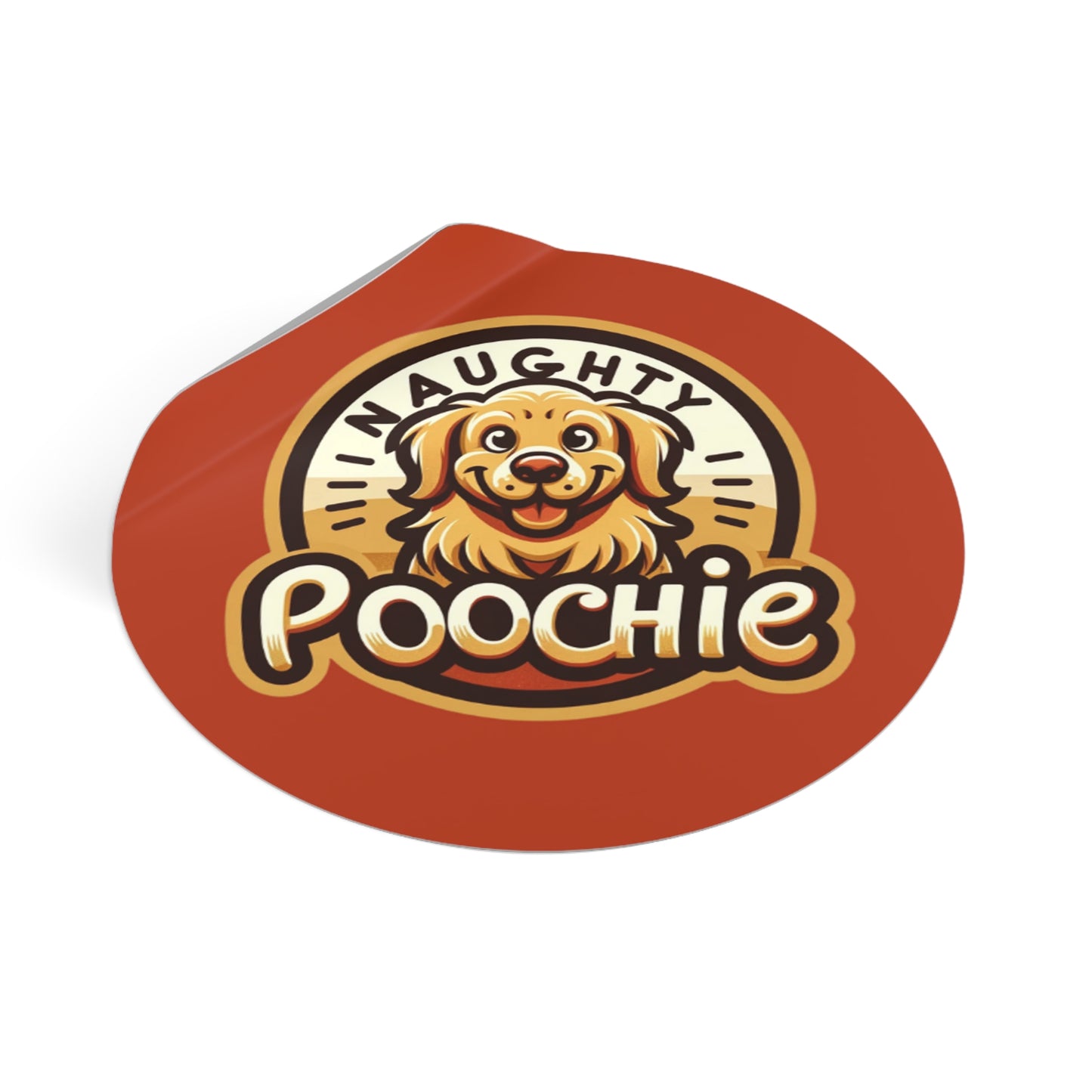 Round Vinyl Stickers - Naughty Golden Retriever