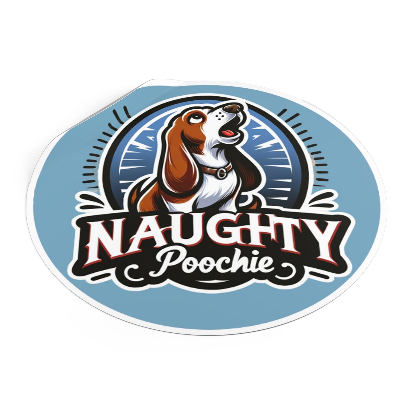 Round Vinyl Stickers - Naughty Basset Hound