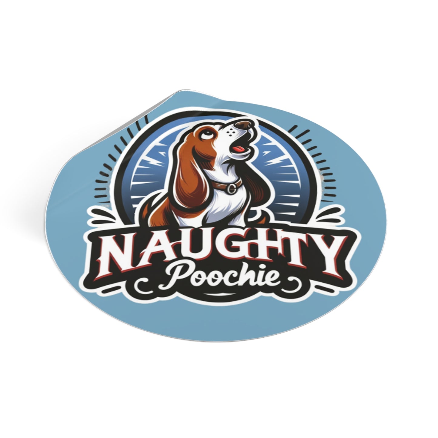 Round Vinyl Stickers - Naughty Basset Hound