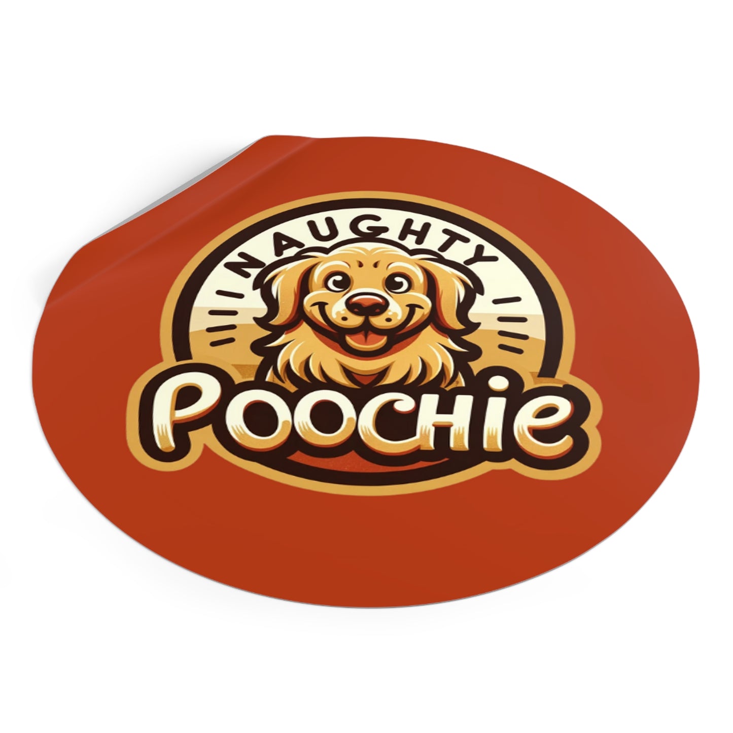 Round Vinyl Stickers - Naughty Golden Retriever