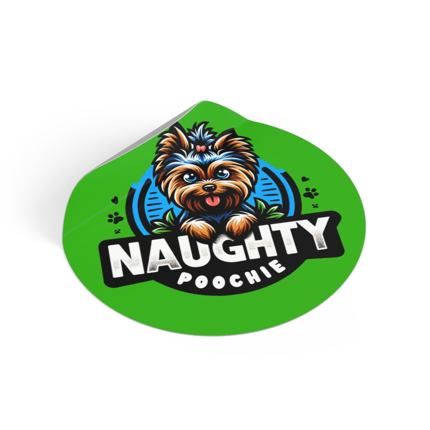 Round Vinyl Stickers - Naughty Yorkie