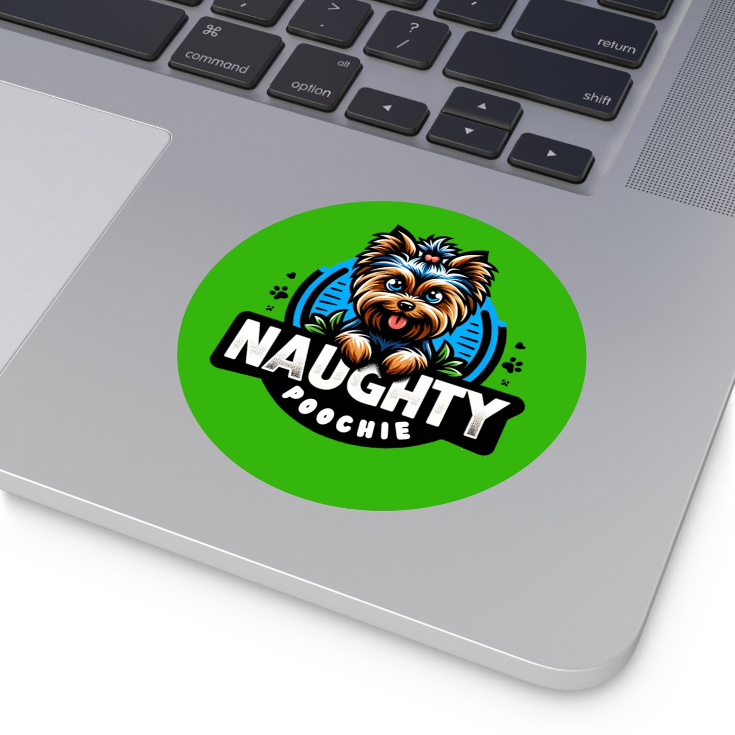 Round Vinyl Stickers - Naughty Yorkie