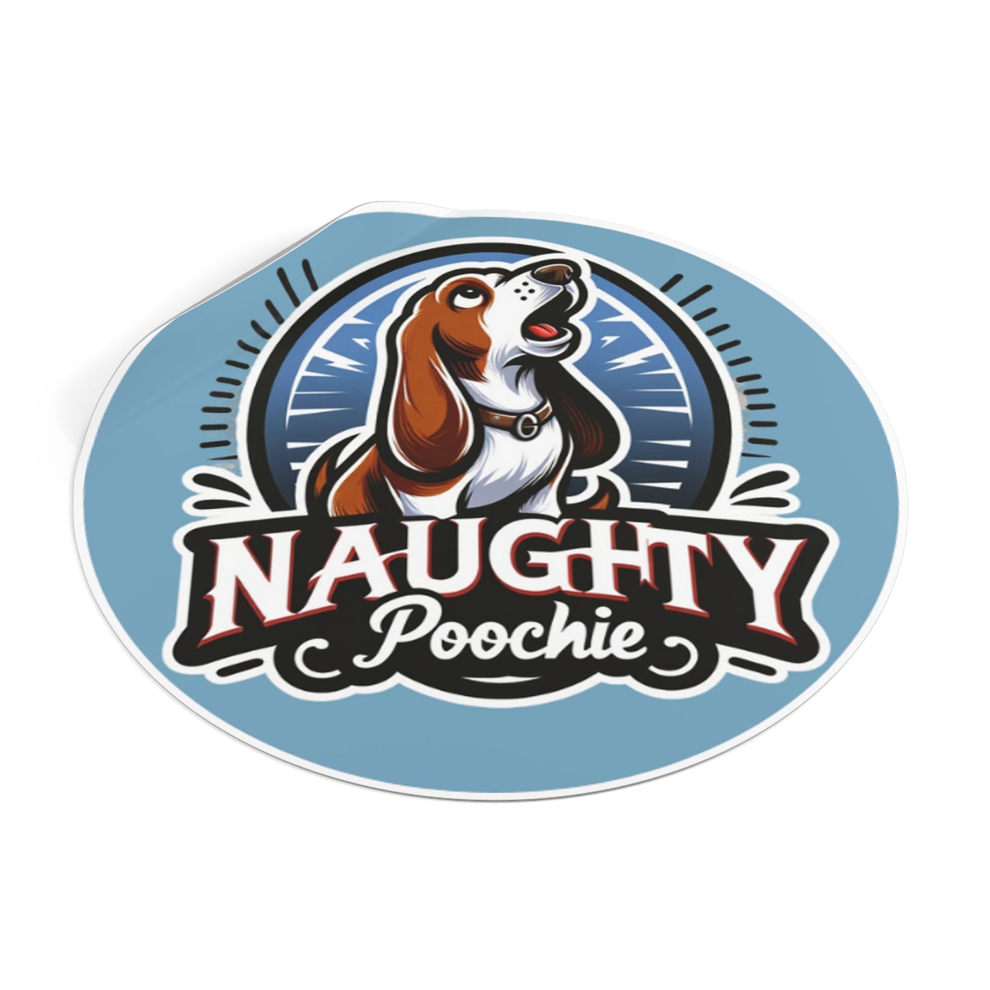 Round Vinyl Stickers - Naughty Basset Hound