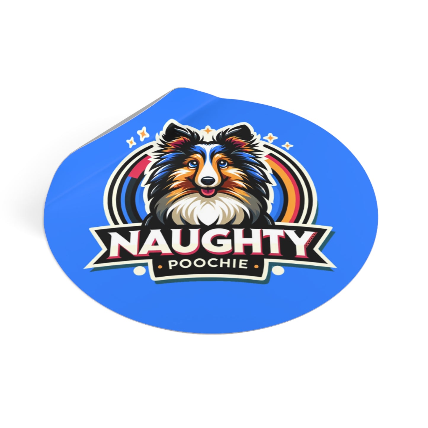 Round Vinyl Stickers - Naughty Sheltie