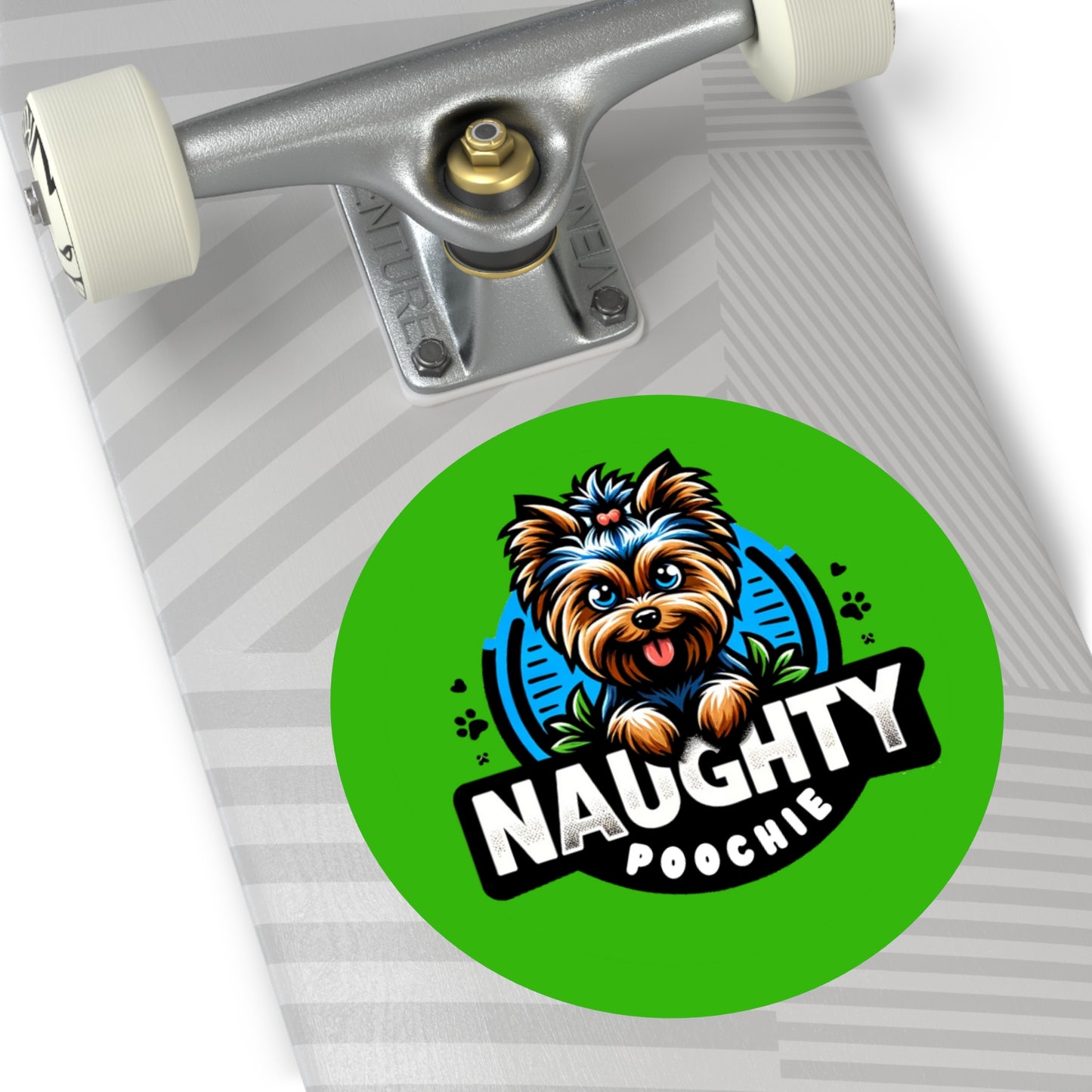 Round Vinyl Stickers - Naughty Yorkie