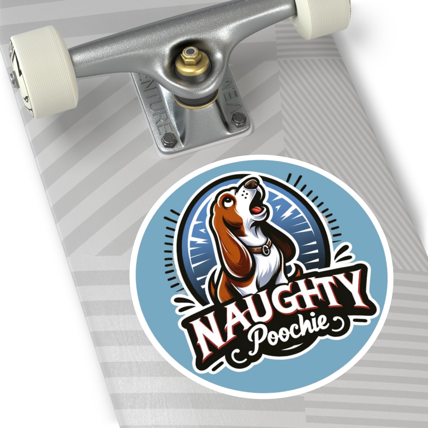 Round Vinyl Stickers - Naughty Basset Hound