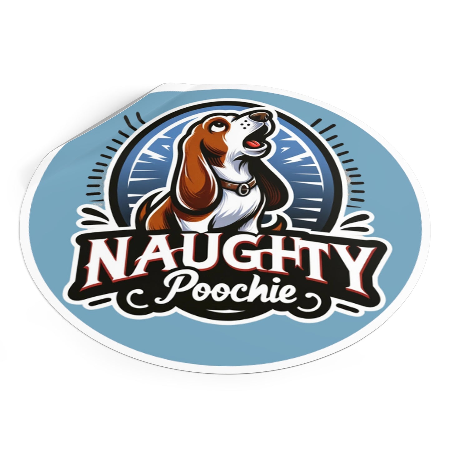 Round Vinyl Stickers - Naughty Basset Hound