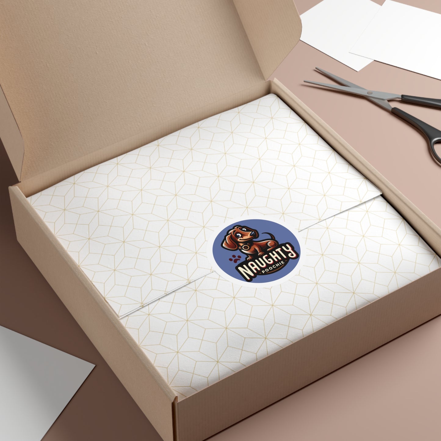 Round Vinyl Stickers - Naughty Dachshund