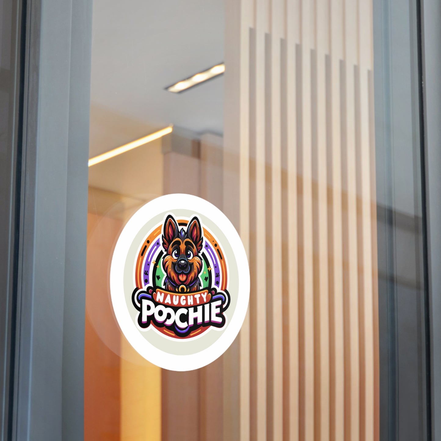 Round Vinyl Stickers - Naughty German Shepherd