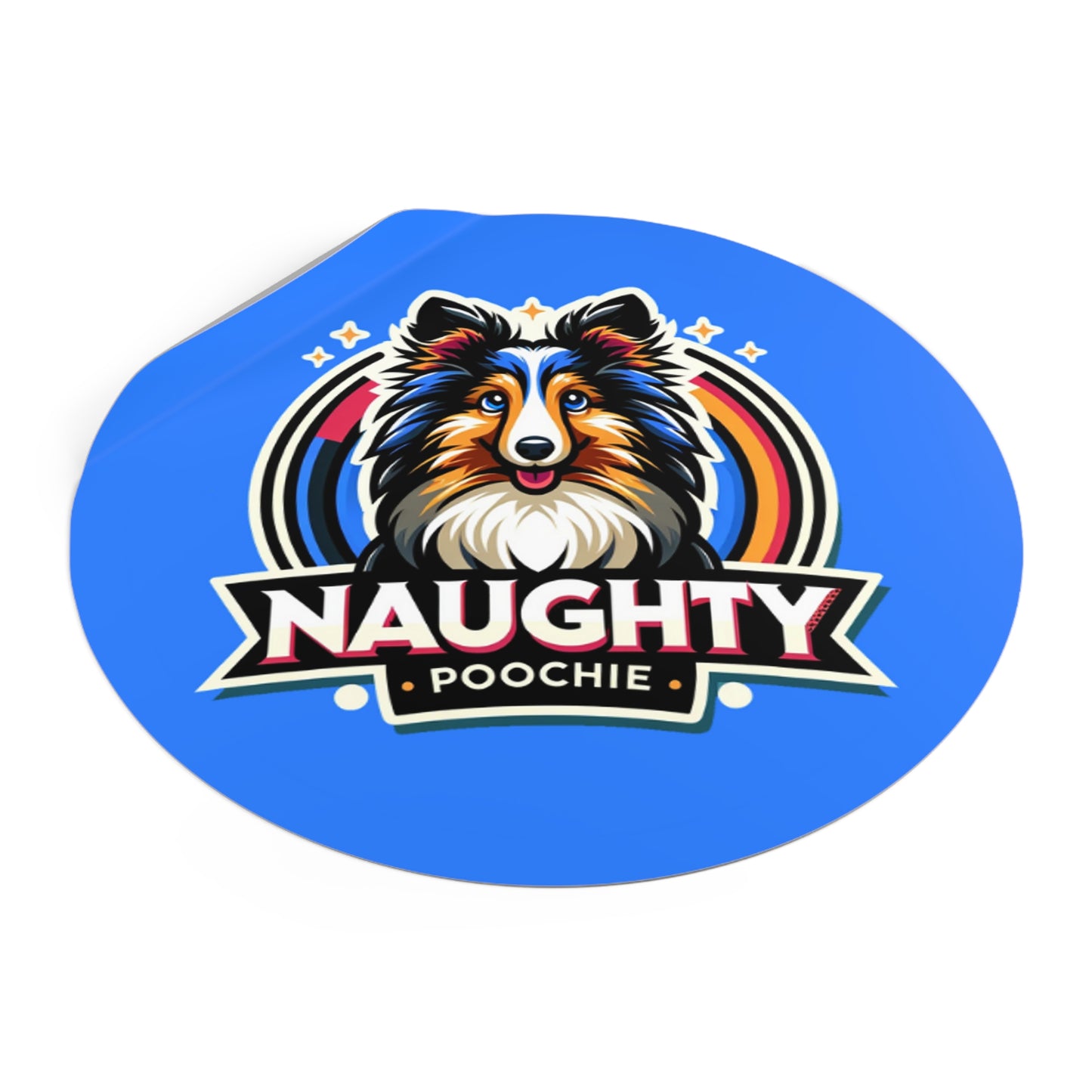 Round Vinyl Stickers - Naughty Sheltie