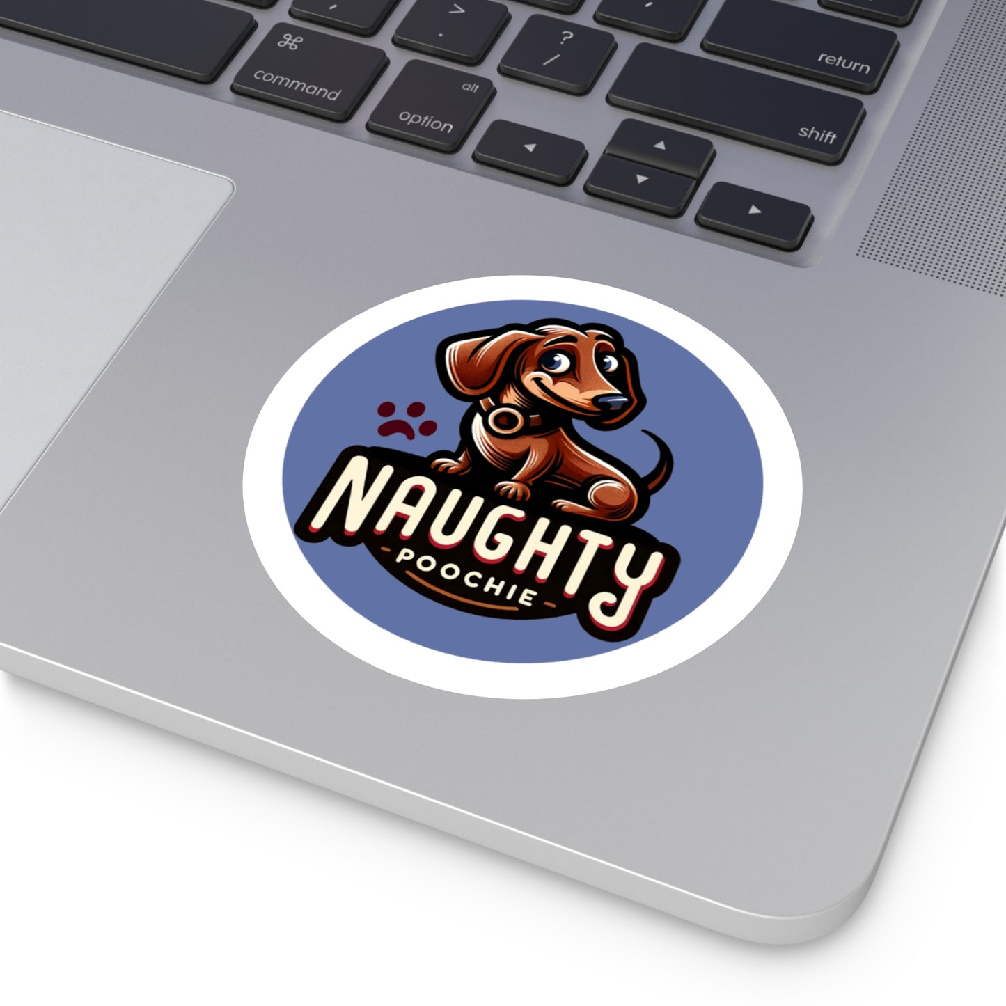 Round Vinyl Stickers - Naughty Dachshund