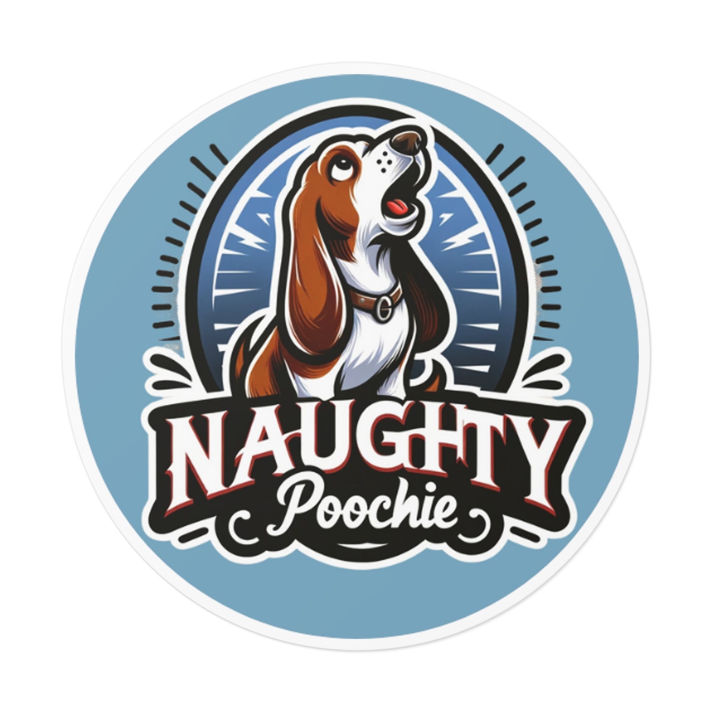 Round Vinyl Stickers - Naughty Basset Hound