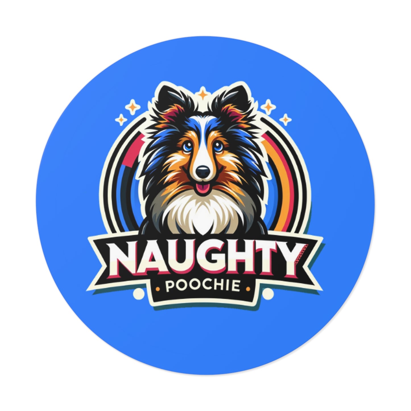 Round Vinyl Stickers - Naughty Sheltie