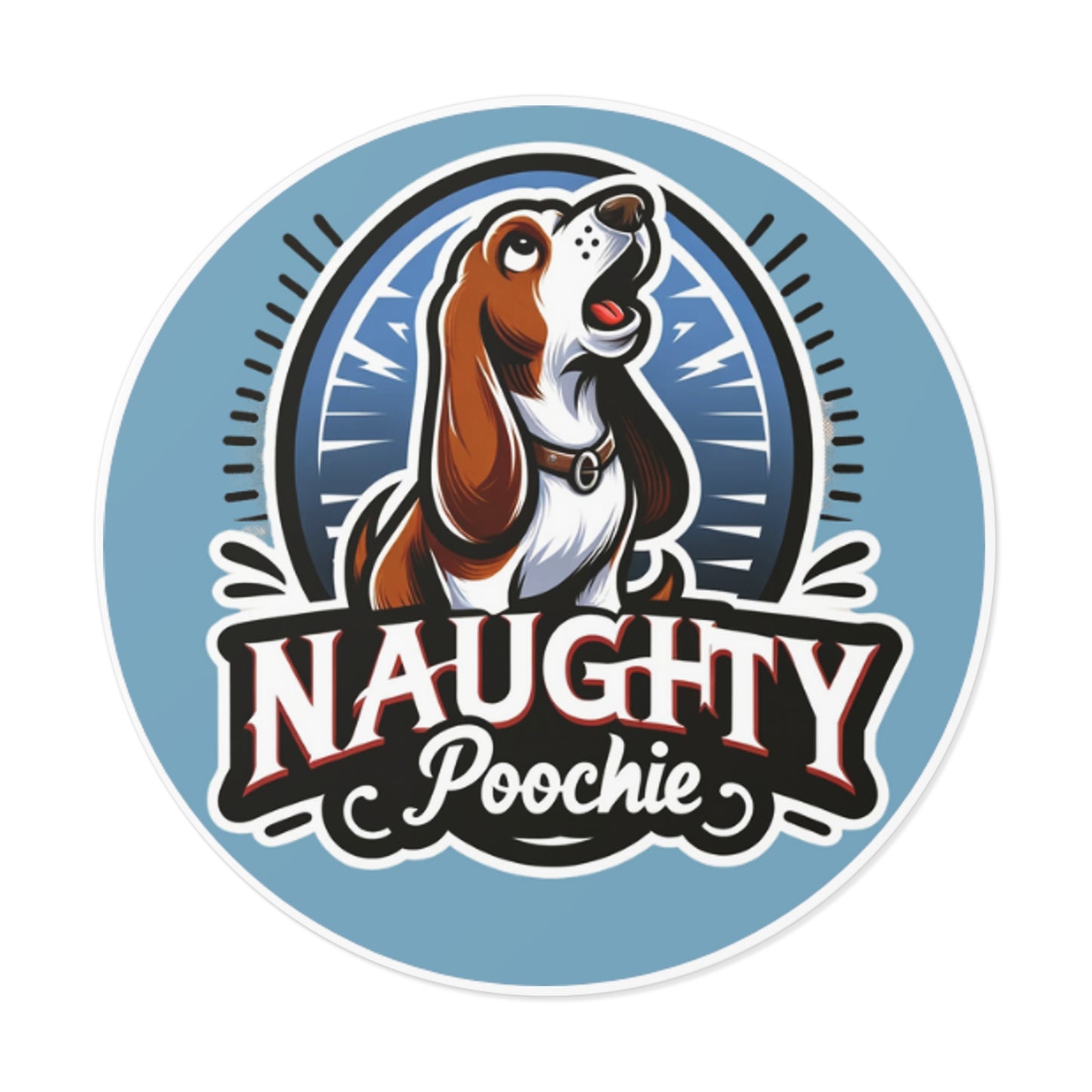 Round Vinyl Stickers - Naughty Basset Hound