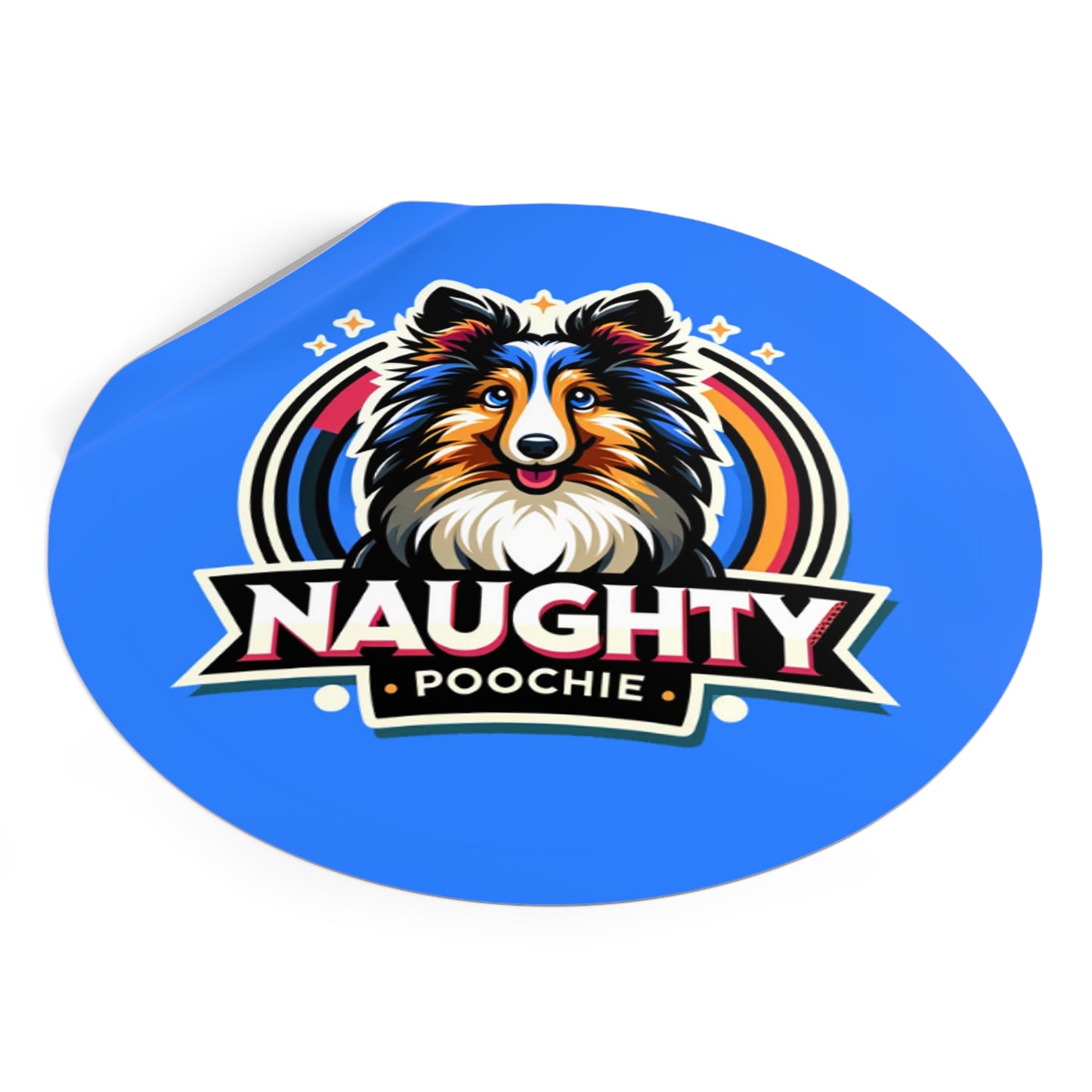 Round Vinyl Stickers - Naughty Sheltie