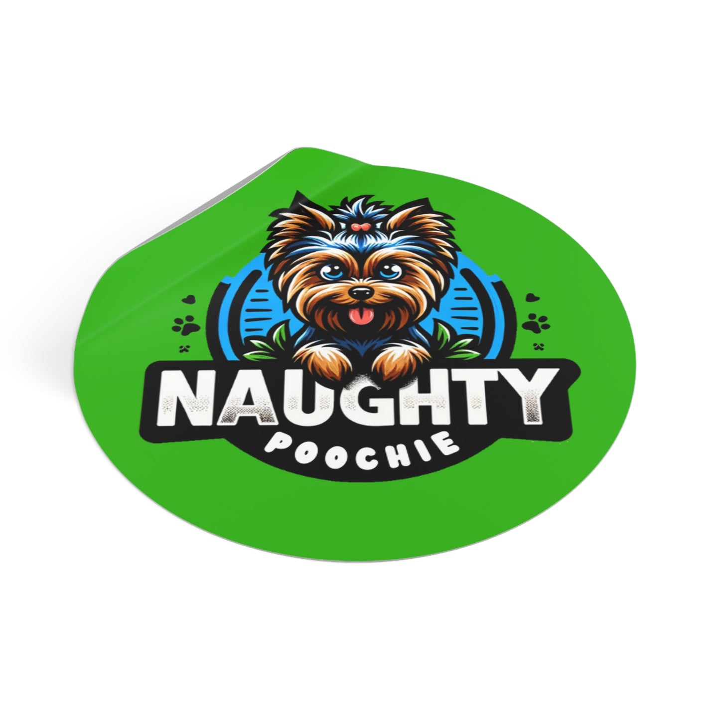 Round Vinyl Stickers - Naughty Yorkie