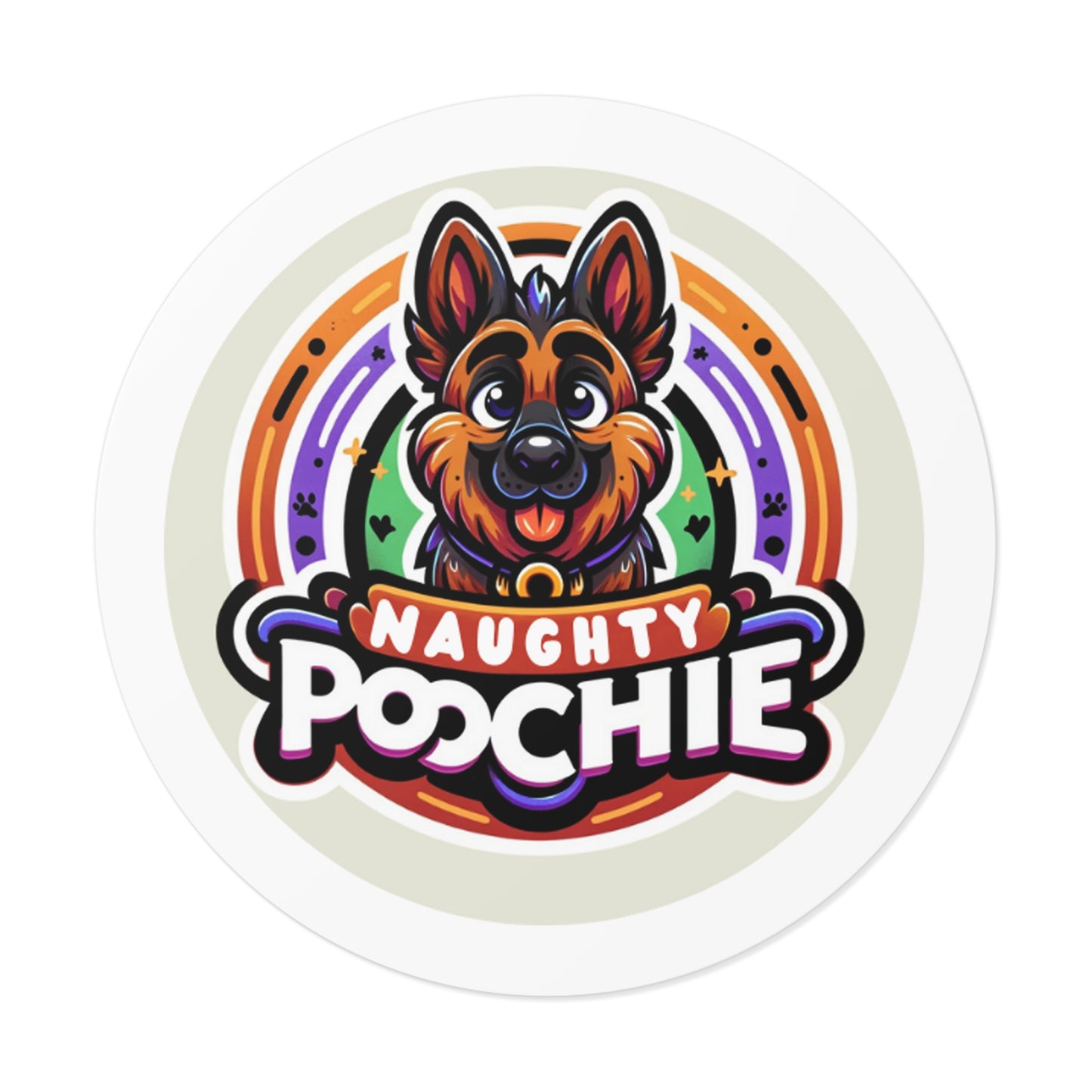 Round Vinyl Stickers - Naughty German Shepherd