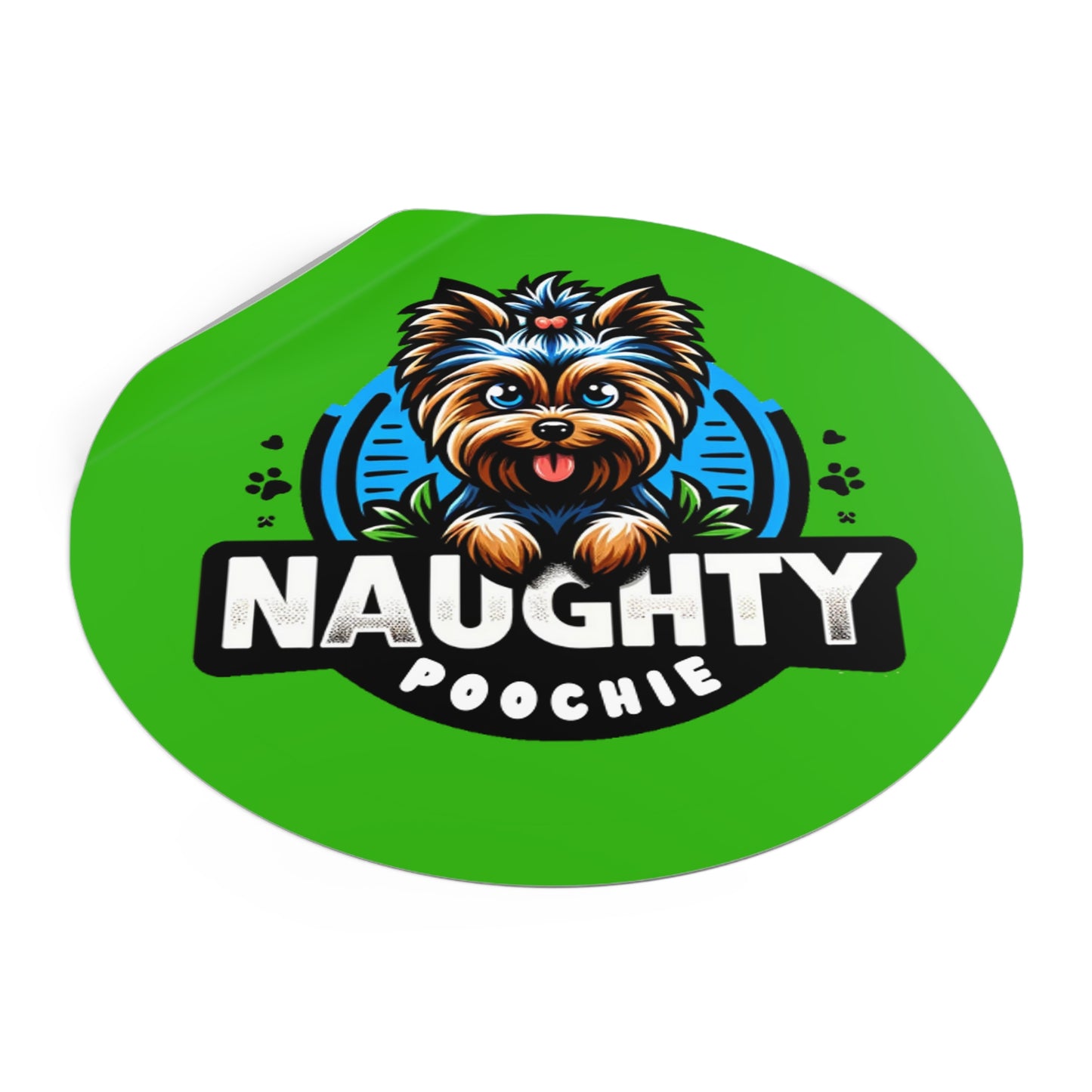 Round Vinyl Stickers - Naughty Yorkie